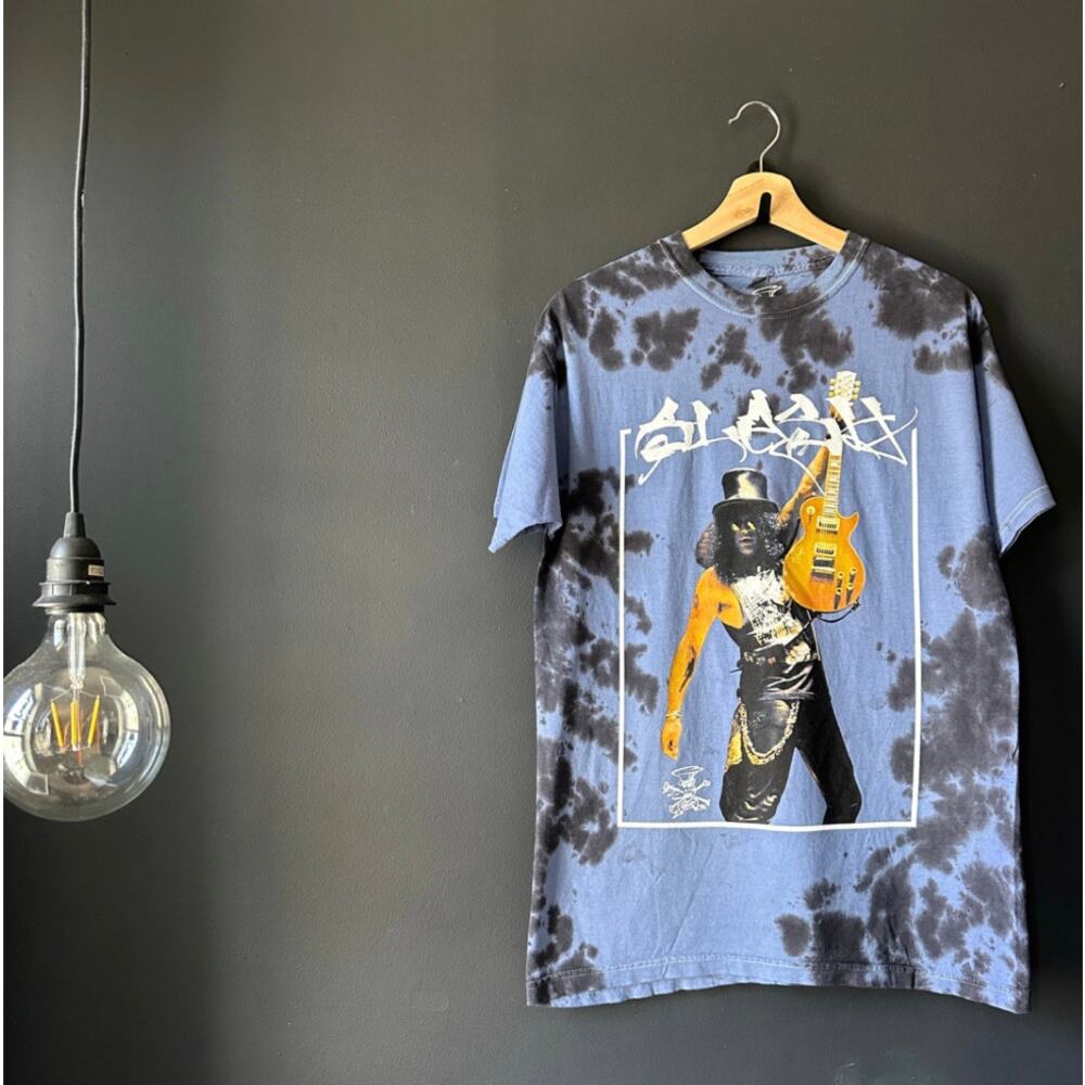 SLASH Guns N Roses 90s Graphic Blue Tie Dye Tee NEW Size Medium Large - Picture 2 of 6